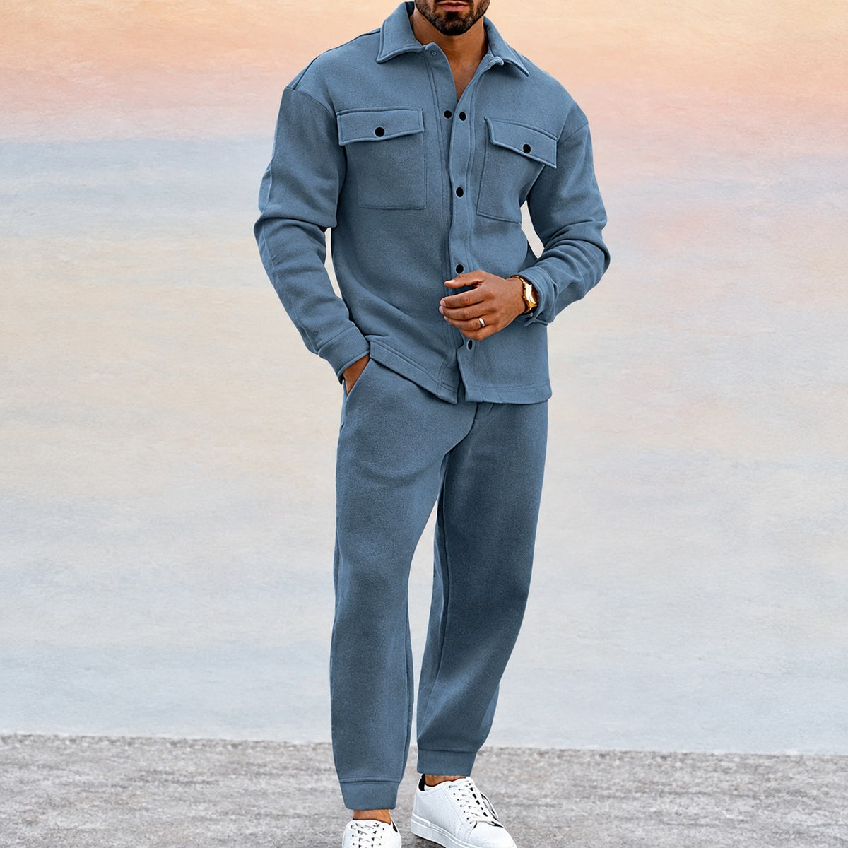 Herren Sport-Set mit Button-Jacke und Jogger - Relaxed Fit, Vielseitig für Freizeit und Sport