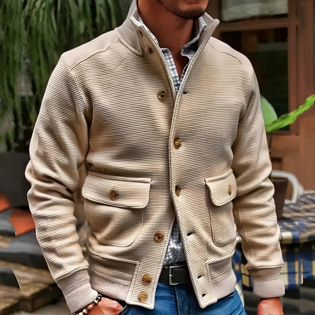 Herren Stehkragen Jacke mit Klappentaschen - Casual Outerwear