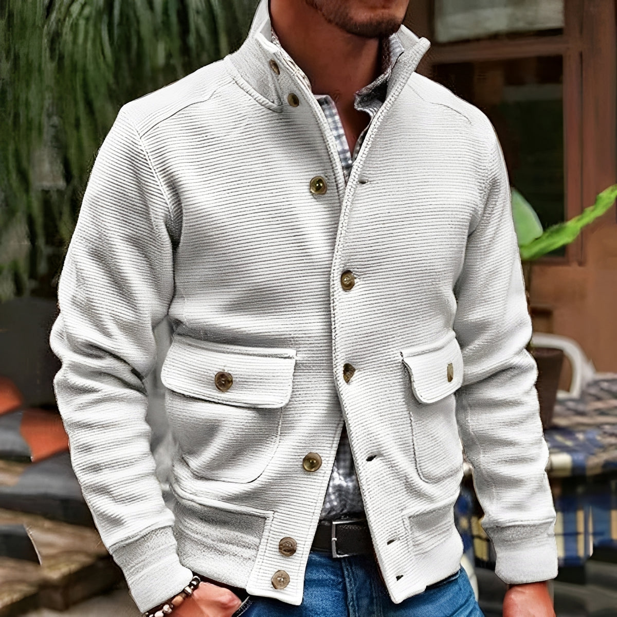 Herren Stehkragen Jacke mit Klappentaschen - Casual Outerwear