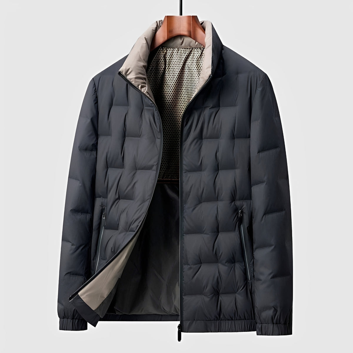Herren Steppjacke - Stehkragen, Reißverschluss, Leichtes Design