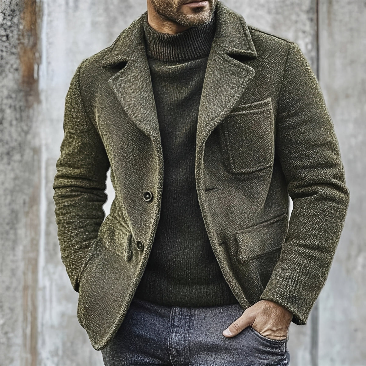 Herren Texturierte Doppelreihige Jacke mit Pattentaschen