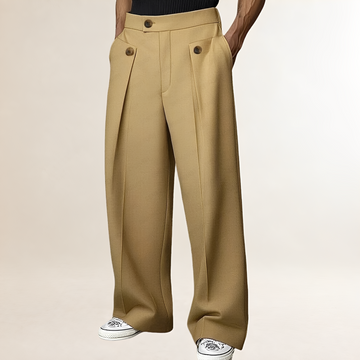 Herren Weite-Hose - Hoher Bund mit Knopfdetail und Falten, Lockere Passform