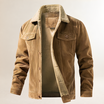 Herrenjacke mit Plüschkragen und Knopfverschluss - Regulärer Schnitt