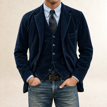 Herrensakko-Set - Blazer und Weste mit Knopfverschluss und schmalem Schnitt