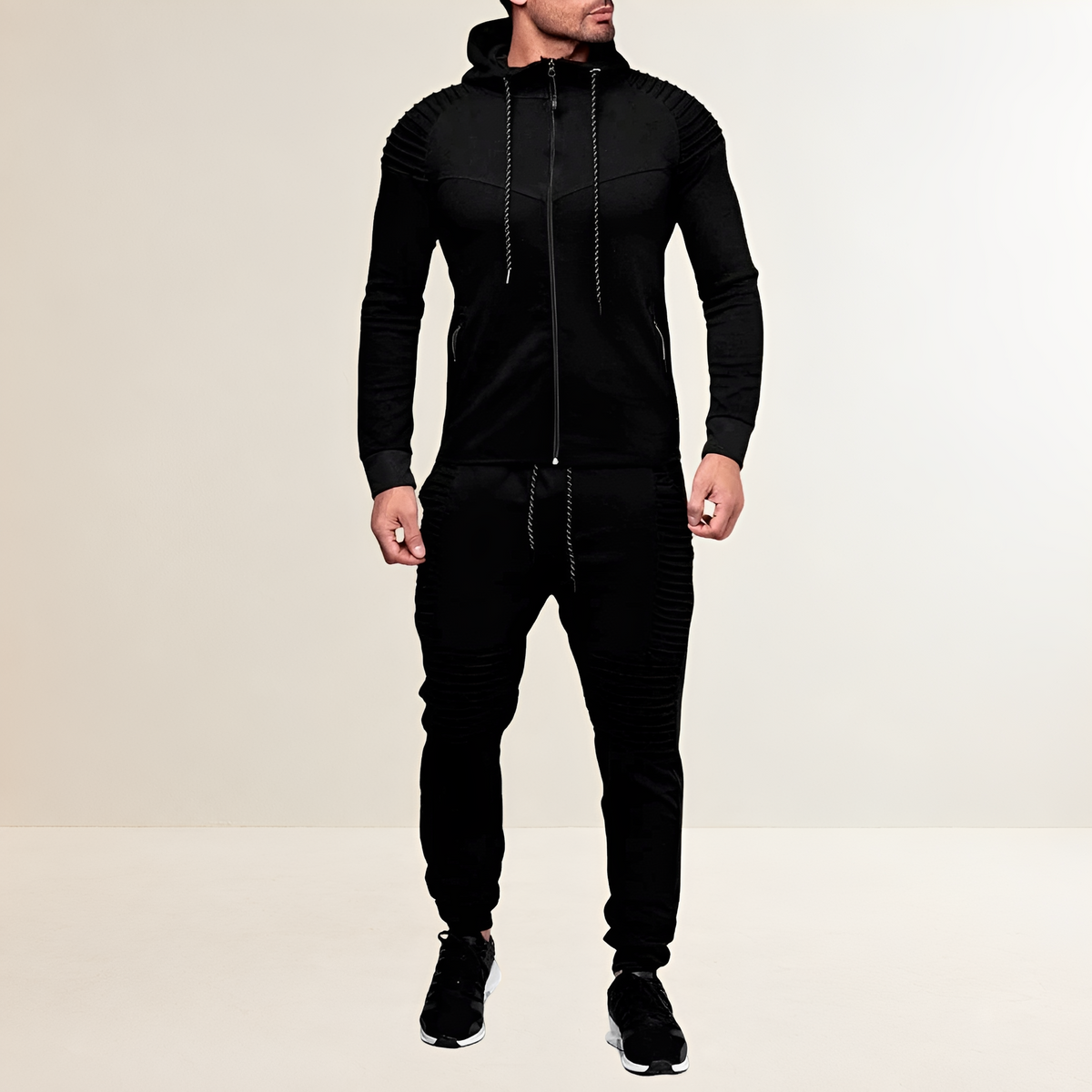 Herrensportset mit Kapuzenjacke und Jogginghose - Slim Fit, Rippdesign