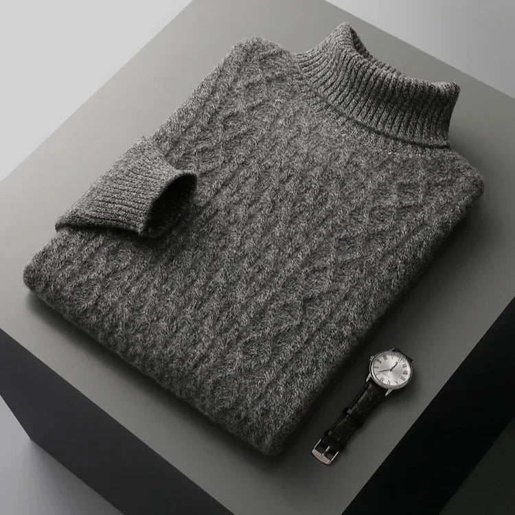 Herrenturtleneck-Pullover Regular Fit mit Strukturmuster und Rippkragen