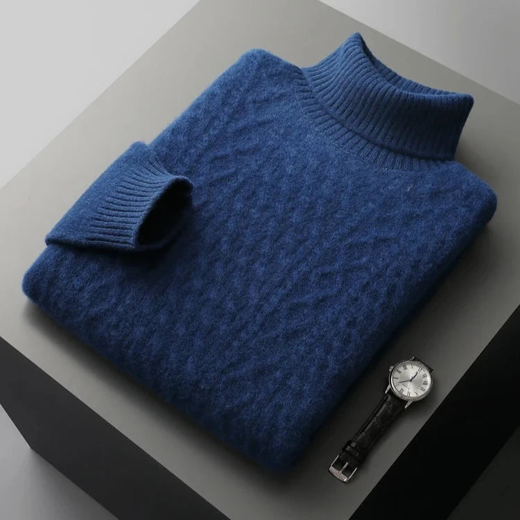 Herrenturtleneck-Pullover Regular Fit mit Strukturmuster und Rippkragen