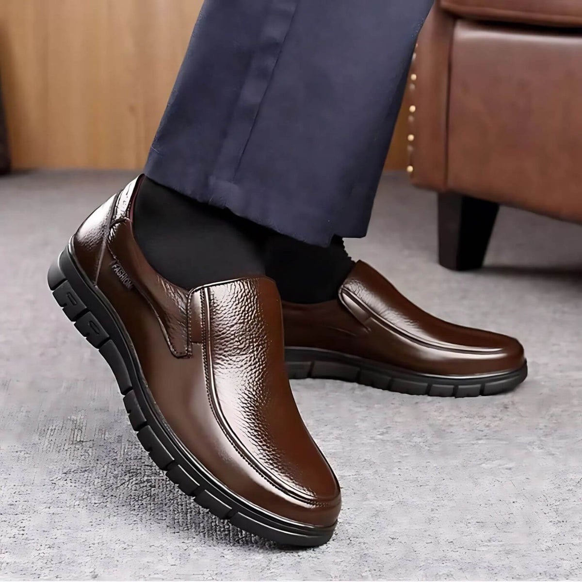 Loafers Herren Slip-On Schuhe Komfortables Design Runder Zeh Texturierte Oberfläche