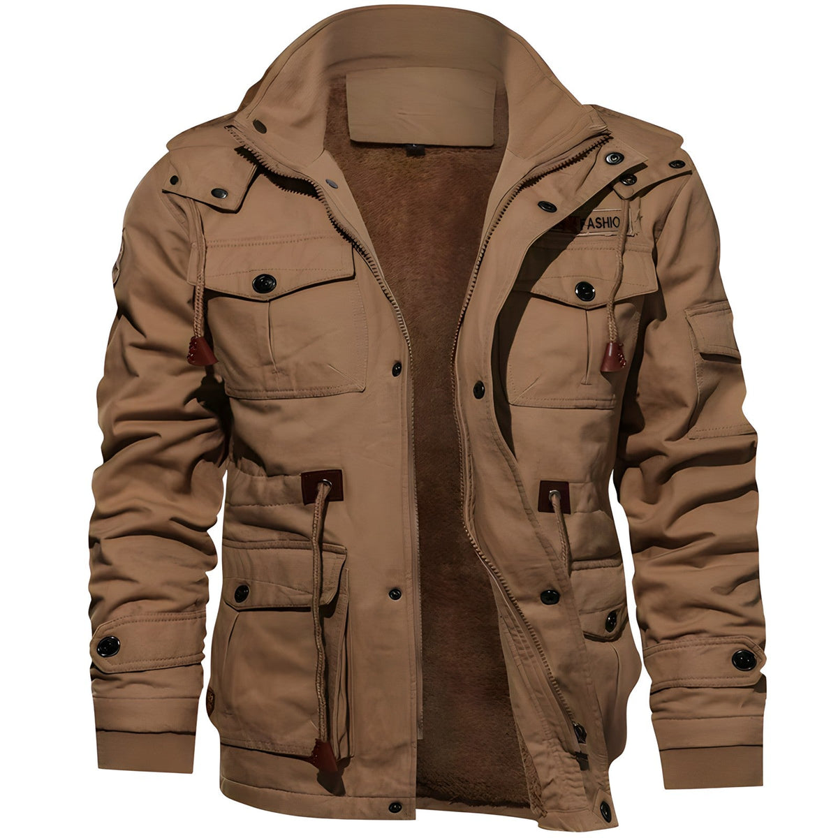 Militärjacke für Herren mit strukturierter Passform, mehreren Taschen und Knopf- sowie Zipper-Verschluss