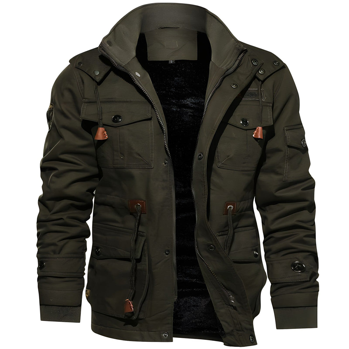 Militärjacke für Herren mit strukturierter Passform, mehreren Taschen und Knopf- sowie Zipper-Verschluss