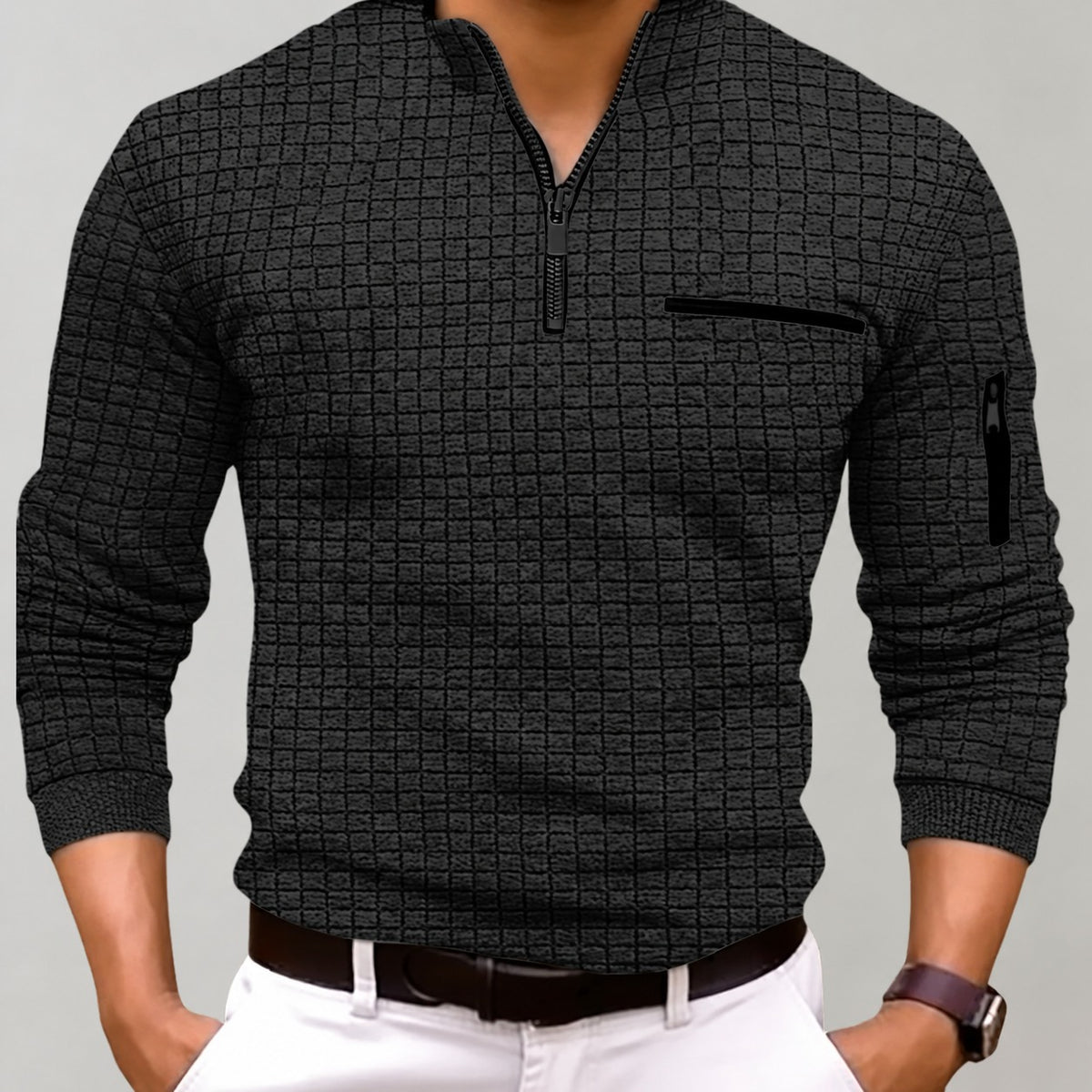 Sweatshirt für Herren mit Reißverschluss und Brusttasche - Langarm, enger Schnitt