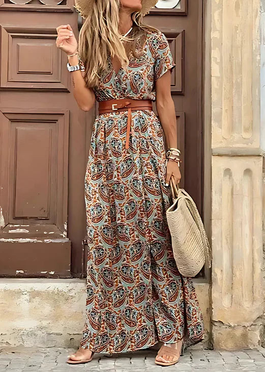 Justine – Florales Damen Maxikleid mit Schlitz