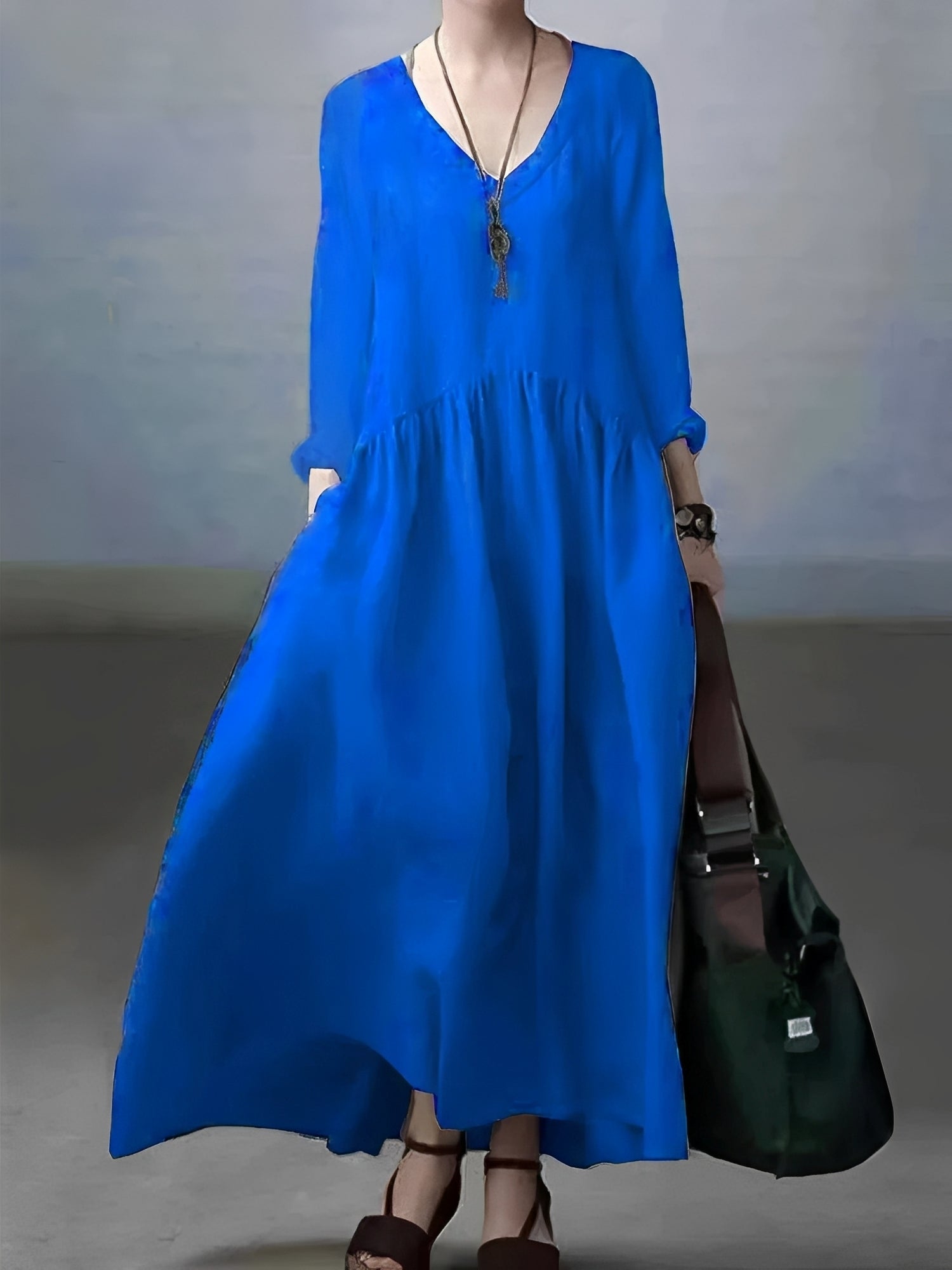Lindy - Lässiges, locker sitzendes Kleid mit V-Ausschnitt für Damen