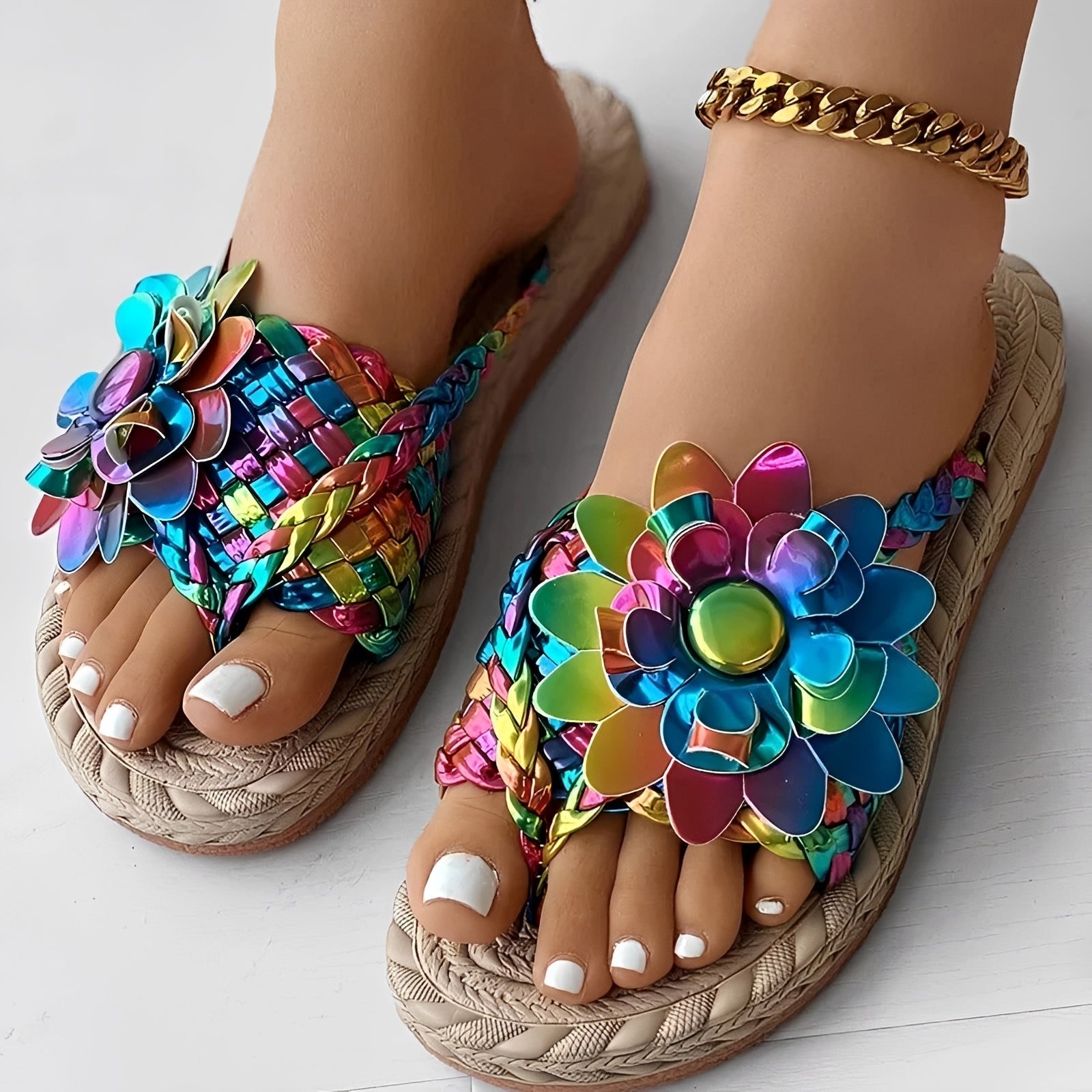 Saira - Lässige Gewebte Flip Flops