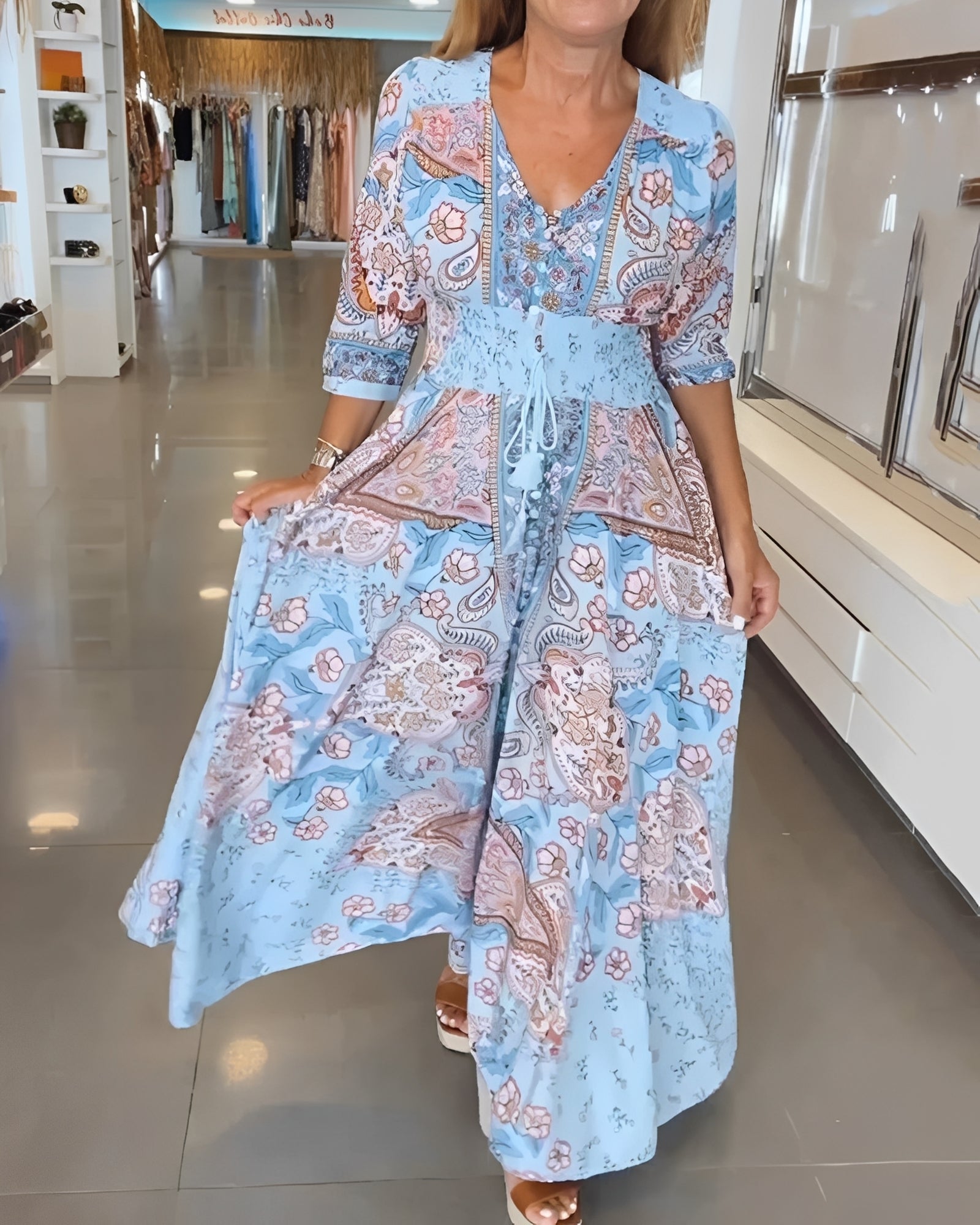 Jasmin - Stilvolles Kleid mit V-Ausschnitt und Print für Damen