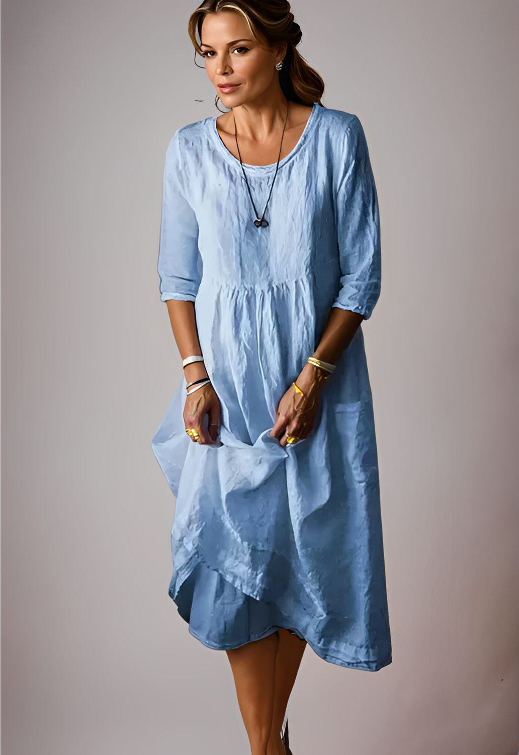 Hazel - Lässiges, locker sitzendes Kleid mit 3/4-Ärmeln für Damen