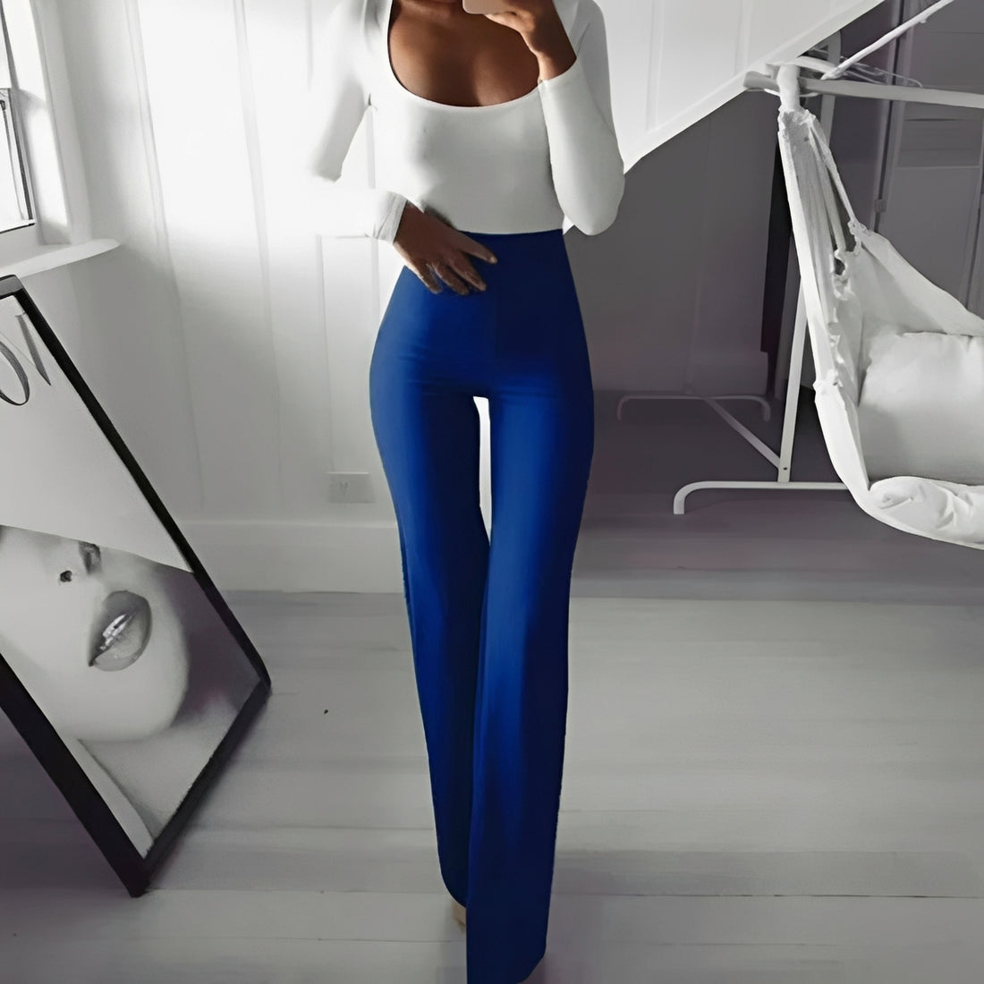 Jennifer - Lässige, elastische Glockenhose mit hoher Taille für Damen