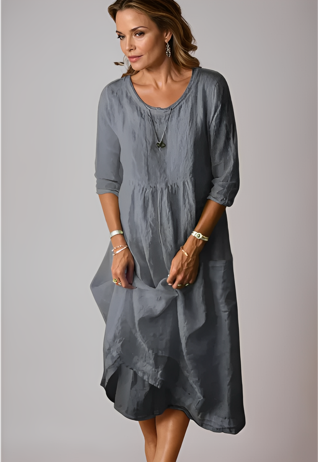 Hazel - Lässiges, locker sitzendes Kleid mit 3/4-Ärmeln für Damen