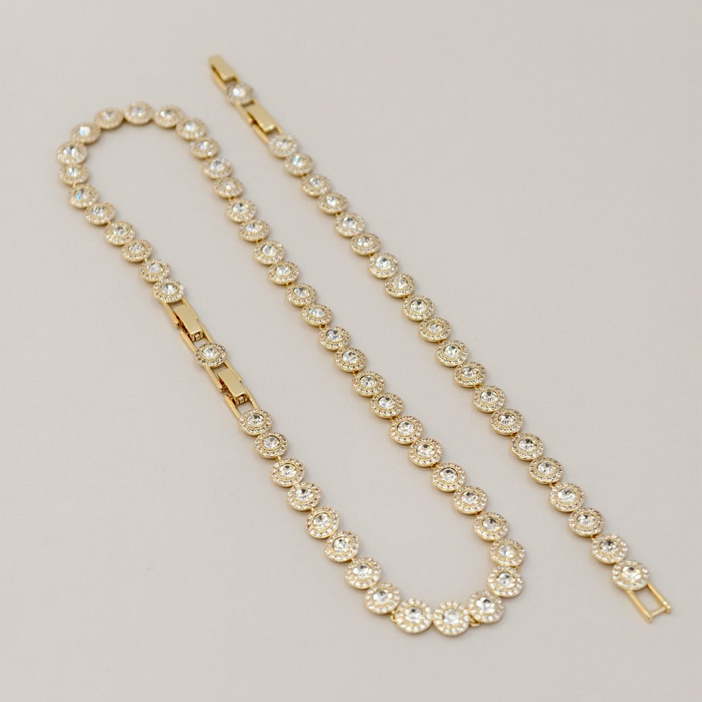 Victoria – Kette und Armband mit glänzendem runden Knopf