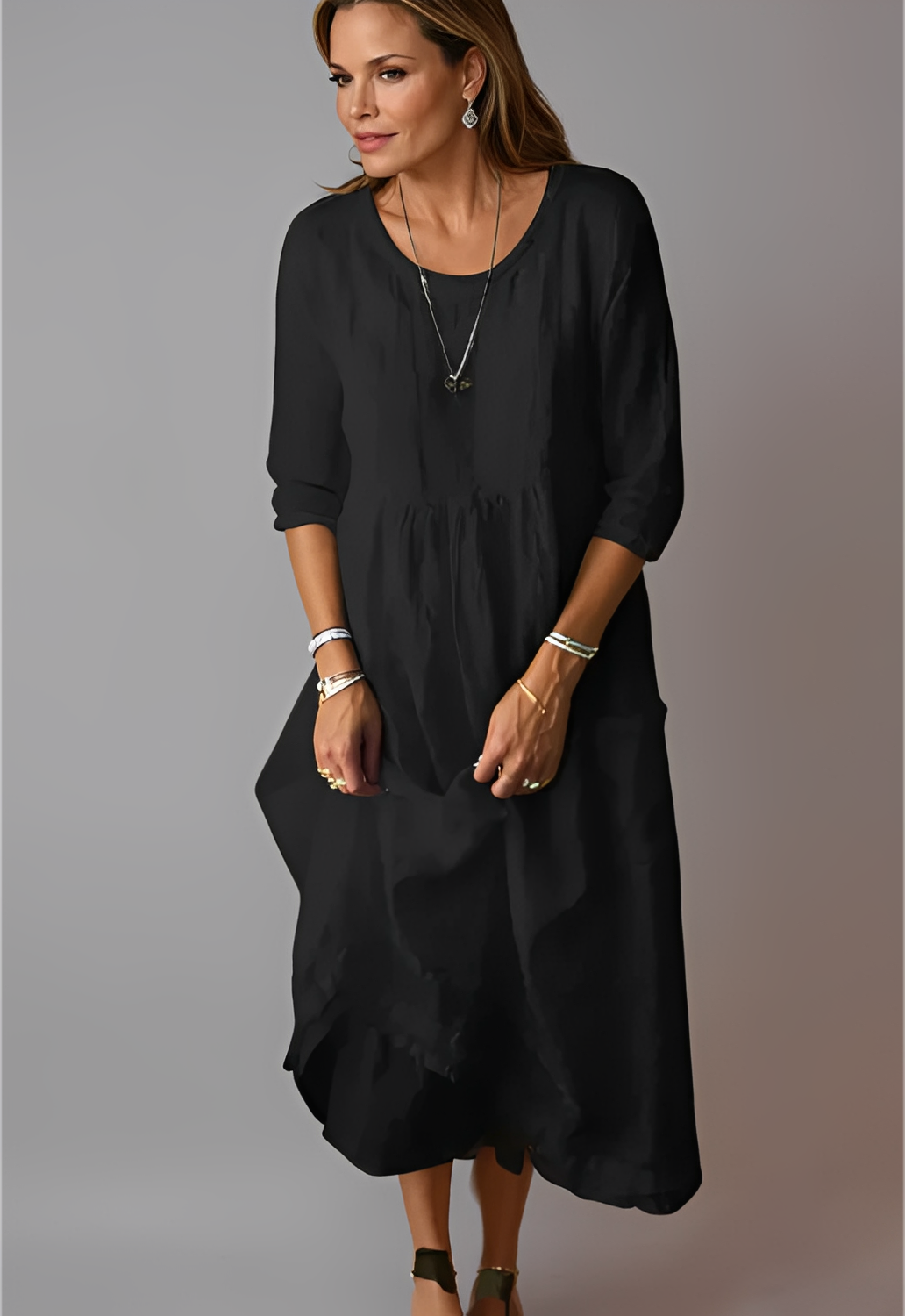 Hazel - Lässiges, locker sitzendes Kleid mit 3/4-Ärmeln für Damen