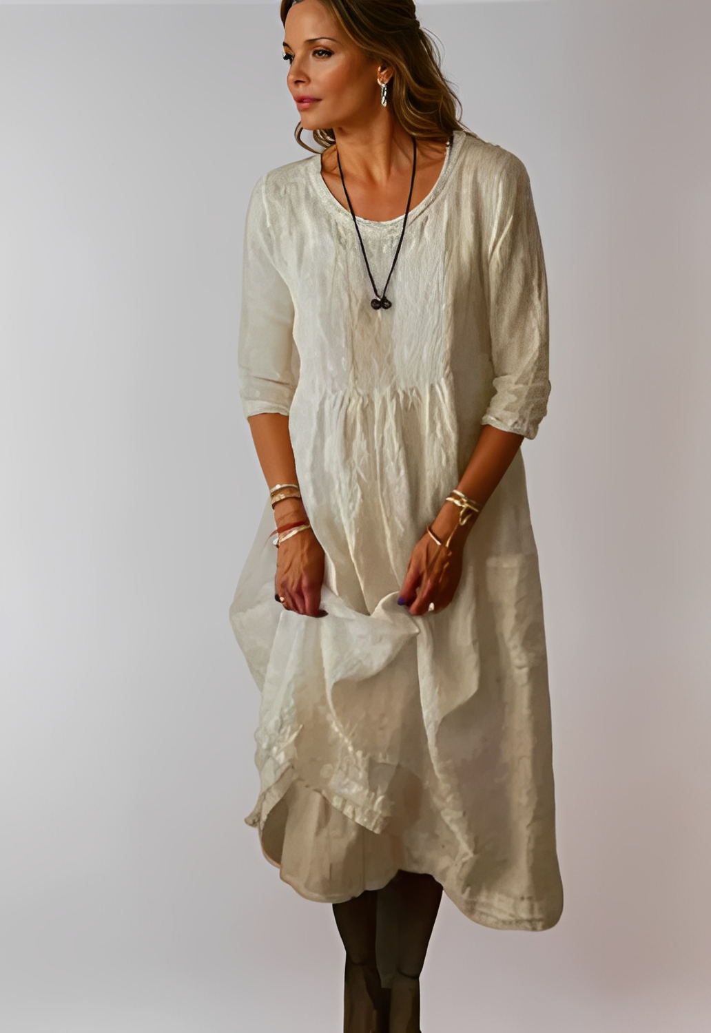 Hazel - Lässiges, locker sitzendes Kleid mit 3/4-Ärmeln für Damen