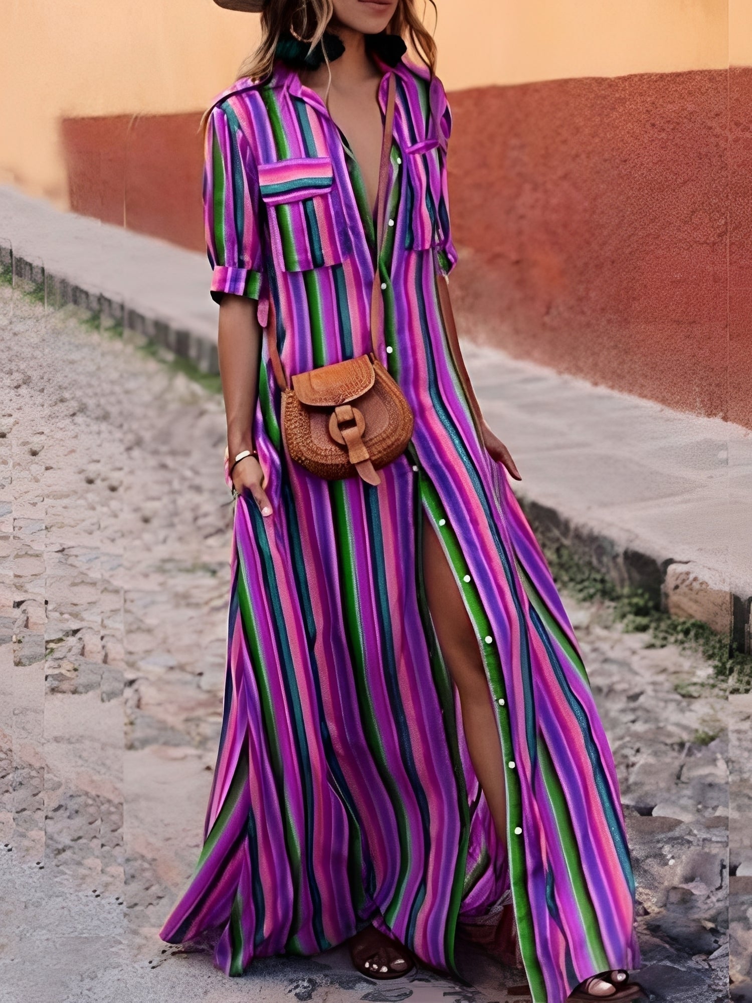 Samara - Stilvolles gestreiftes Maxikleid