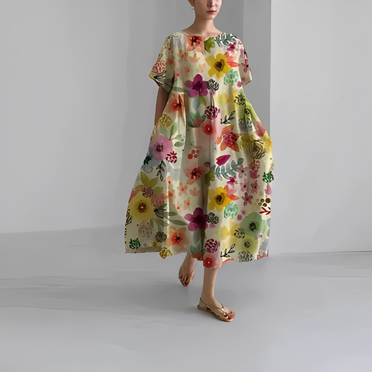 Naomi - Boho Maxikleid mit Blumen für den Frühling