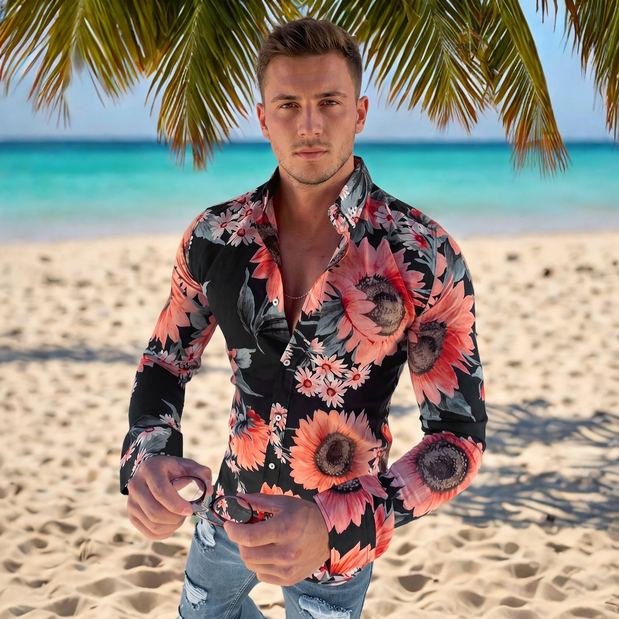 Denzel - Florales Langarmhemd